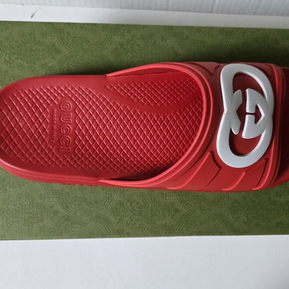 NIB Gucci interlocking G red rubber slides sandals G 11 US 11.5-12 - Picture 6 of 8